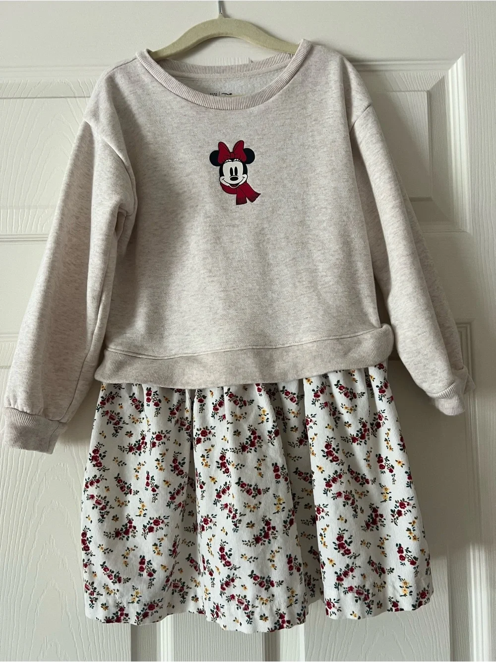 GAP Cream Sweatshirt Dress with Red Minnie and Floral Skirt